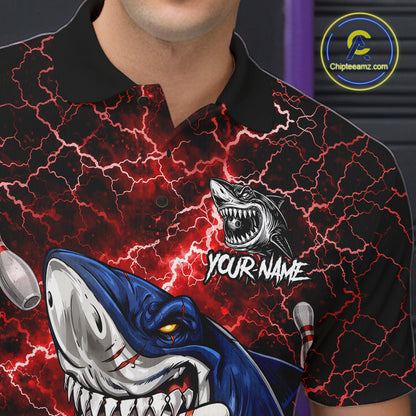 Red Lightning Thunder Angry Shark Bowling shirts For Men Custom Shark Bowling Team Jerseys NQS11756