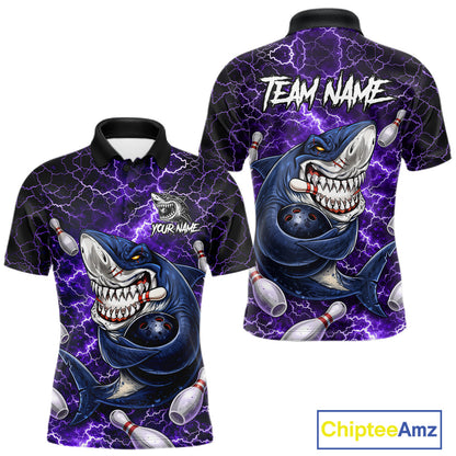 Purple Lightning Thunder Angry Shark Bowling shirts For Men Custom Shark Bowling Team Jerseys NQS11757