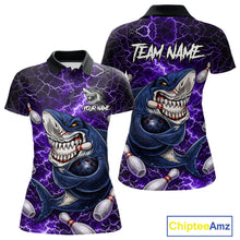 Load image into Gallery viewer, Purple Lightning Thunder Angry Shark Bowling shirts For Women Custom Shark Bowling Team Jerseys NQS11757
