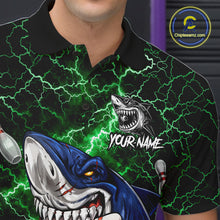 Load image into Gallery viewer, Green Lightning Thunder Angry Shark Bowling shirts For Men Custom Shark Bowling Team Jerseys NQS11758