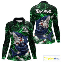 Load image into Gallery viewer, Green Lightning Thunder Angry Shark Bowling shirts For Women Custom Shark Bowling Team Jerseys NQS11758