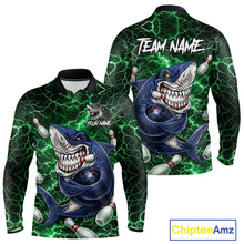 Load image into Gallery viewer, Green Lightning Thunder Angry Shark Bowling shirts For Men Custom Shark Bowling Team Jerseys NQS11758