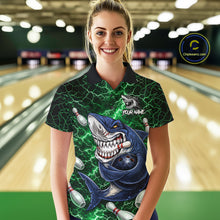 Load image into Gallery viewer, Green Lightning Thunder Angry Shark Bowling shirts For Women Custom Shark Bowling Team Jerseys NQS11758