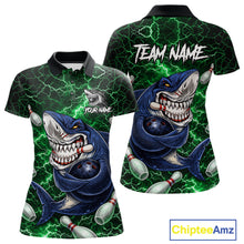 Load image into Gallery viewer, Green Lightning Thunder Angry Shark Bowling shirts For Women Custom Shark Bowling Team Jerseys NQS11758
