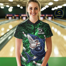 Load image into Gallery viewer, Green Lightning Thunder Angry Shark Bowling shirts For Women Custom Shark Bowling Team Jerseys NQS11758