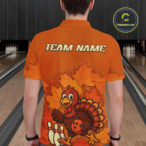 Orange Autumn pattern Custom Turkey Bowling Shirts For Men, Thanksgiving Bowling Team Jerseys NQS10698