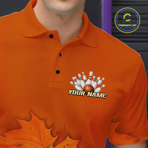 Orange Autumn pattern Custom Turkey Bowling Shirts For Men, Thanksgiving Bowling Team Jerseys NQS10698