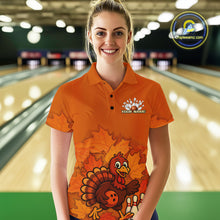 Load image into Gallery viewer, Orange Autumn pattern Custom Turkey Bowling Shirts For Women, Thanksgiving Bowling Team Jerseys NQS10698