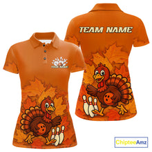 Load image into Gallery viewer, Orange Autumn pattern Custom Turkey Bowling Shirts For Women, Thanksgiving Bowling Team Jerseys NQS10698