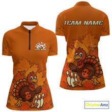 Load image into Gallery viewer, Orange Autumn pattern Custom Turkey Bowling Shirts For Women, Thanksgiving Bowling Team Jerseys NQS10698