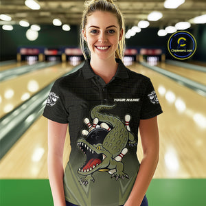 Custom Black and Green Alligator Bowling shirts for Women, Bowling Team league jersey NQS10735