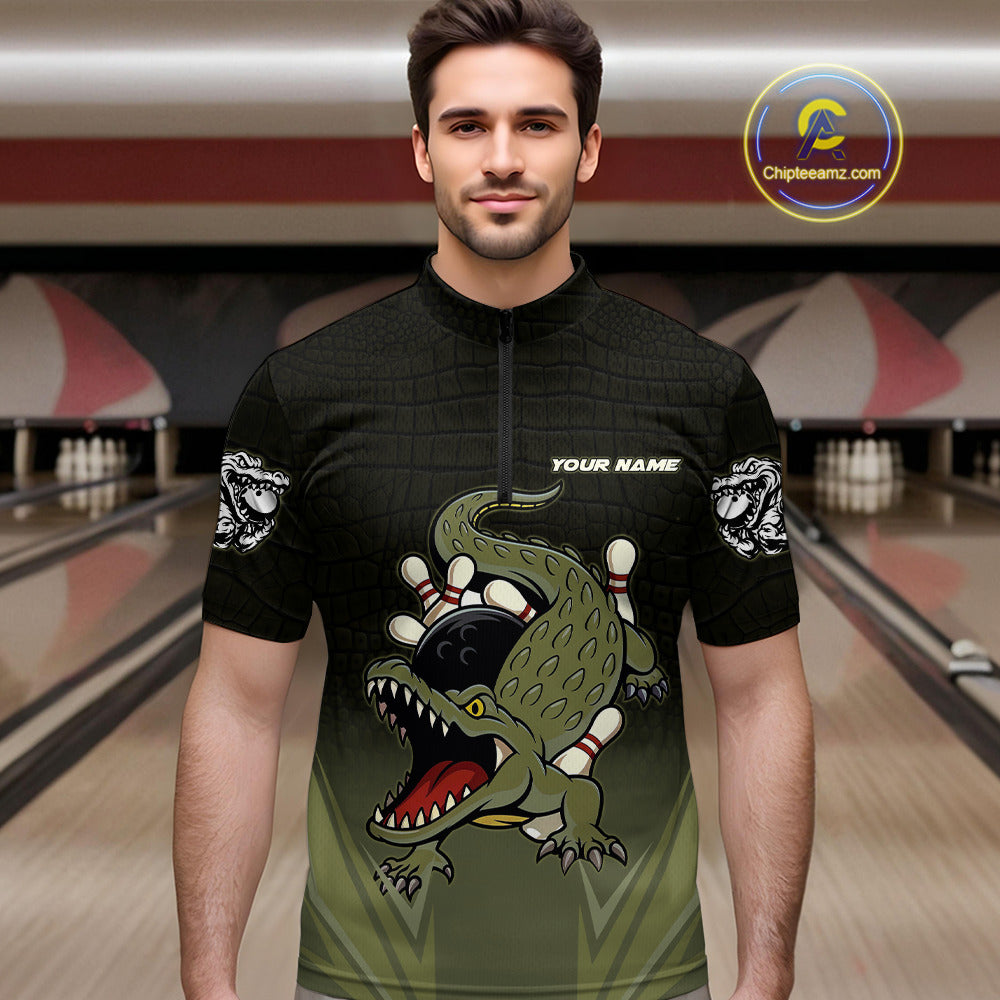 Custom Black and Green Alligator Bowling shirts for Men, Bowling Team league jersey NQS10735