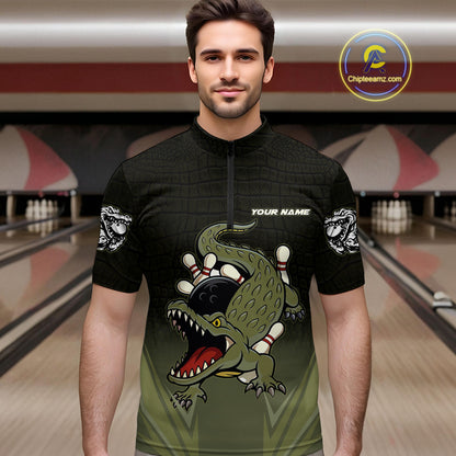 Custom Black and Green Alligator Bowling shirts for Men, Bowling Team league jersey NQS10735