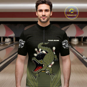 Custom Black and Green Alligator Bowling shirts for Men, Bowling Team league jersey NQS10735
