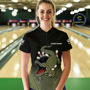 Custom Black and Green Alligator Bowling shirts for Women, Bowling Team league jersey NQS10735