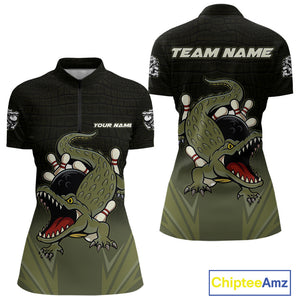 Custom Black and Green Alligator Bowling shirts for Women, Bowling Team league jersey NQS10735