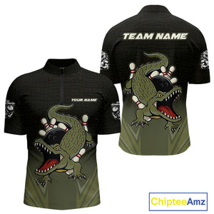 Custom Black and Green Alligator Bowling shirts for Men, Bowling Team league jersey NQS10735