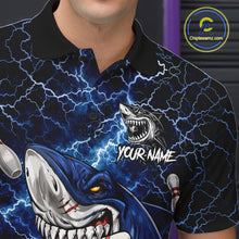 Load image into Gallery viewer, Blue Lightning Thunder Angry Shark Bowling shirts For Men Custom Shark Bowling Team Jerseys NQS11539