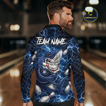 Load image into Gallery viewer, Blue Lightning Thunder Angry Shark Bowling shirts For Men Custom Shark Bowling Team Jerseys NQS11539