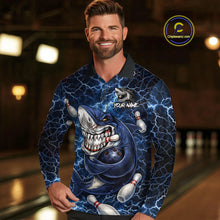 Load image into Gallery viewer, Blue Lightning Thunder Angry Shark Bowling shirts For Men Custom Shark Bowling Team Jerseys NQS11539