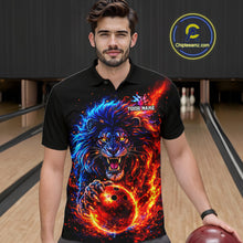 Load image into Gallery viewer, Red and Blue Flame Lion Bowling Shirts For Men Custom Fire Lion Team Bowling jersey NQS11347