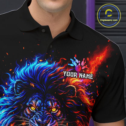 Red and Blue Flame Lion Bowling Shirts For Men Custom Fire Lion Team Bowling jersey NQS11347