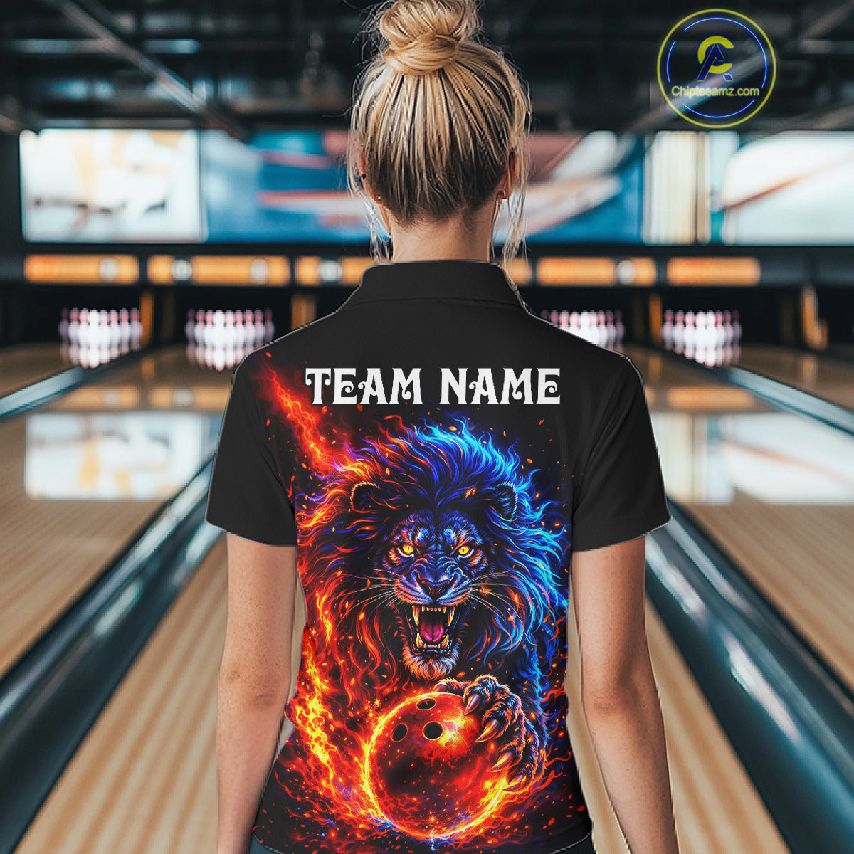 Red and Blue Flame Lion Bowling Shirts For Women Custom Fire Lion Team Bowling jersey NQS11347