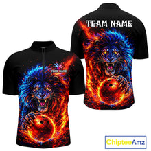 Load image into Gallery viewer, Red and Blue Flame Lion Bowling Shirts For Men Custom Fire Lion Team Bowling jersey NQS11347