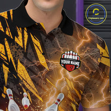 Load image into Gallery viewer, Black and Yellow Camo Lightning Thunder Bowling Shirts For Men Custom Bowling Team Jerseys NQS11153