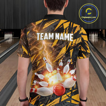 Load image into Gallery viewer, Black and Yellow Camo Lightning Thunder Bowling Shirts For Men Custom Bowling Team Jerseys NQS11153