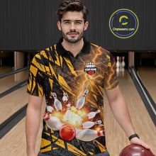 Load image into Gallery viewer, Black and Yellow Camo Lightning Thunder Bowling Shirts For Men Custom Bowling Team Jerseys NQS11153