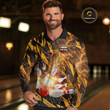 Load image into Gallery viewer, Black and Yellow Camo Lightning Thunder Bowling Shirts For Men Custom Bowling Team Jerseys NQS11153