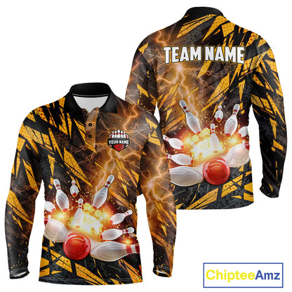 Black and Yellow Camo Lightning Thunder Bowling Shirts For Men Custom Bowling Team Jerseys NQS11153
