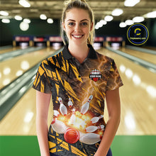 Load image into Gallery viewer, Black and Yellow Camo Lightning Thunder Bowling Shirts For Women Custom Bowling Team Jerseys NQS11153