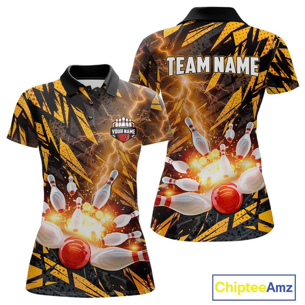 Black and Yellow Camo Lightning Thunder Bowling Shirts For Women Custom Bowling Team Jerseys NQS11153
