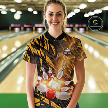 Load image into Gallery viewer, Black and Yellow Camo Lightning Thunder Bowling Shirts For Women Custom Bowling Team Jerseys NQS11153