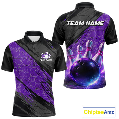 Black and Purple Bowling Camo Polo, 1/4 Zip Shirts for Men Custom Bowling Team League Jerseys NQS11700