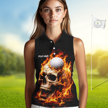 Flame Skull Sleeveless Golf Polo shirt custom Skull Fire team golf shirts, golf gifts for ladies NQS11576