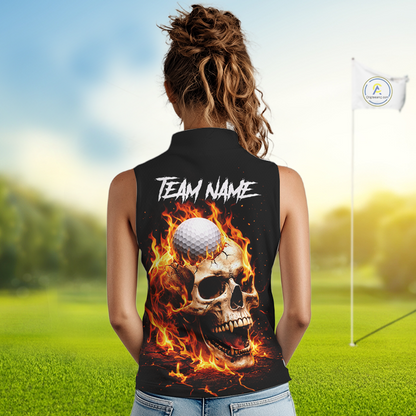 Flame Skull Sleeveless Golf Polo shirt custom Skull Fire team golf shirts, golf gifts for ladies NQS11576