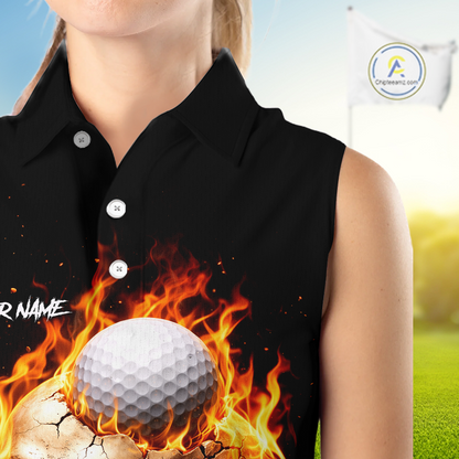 Flame Skull Sleeveless Golf Polo shirt custom Skull Fire team golf shirts, golf gifts for ladies NQS11576