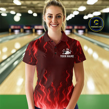 Load image into Gallery viewer, Red flame lightning thunder Bowling polo, quarter zip shirts for Women custom Bowling team jerseys NQS10979