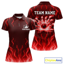 Load image into Gallery viewer, Red flame lightning thunder Bowling polo, quarter zip shirts for Women custom Bowling team jerseys NQS10979