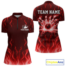 Load image into Gallery viewer, Red flame lightning thunder Bowling polo, quarter zip shirts for Women custom Bowling team jerseys NQS10979