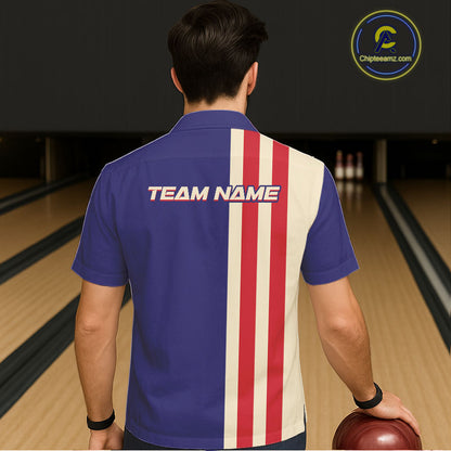 Red, White and Blue Retro Bowling Hawaiian Shirt custom patriotic bowling outfits team jerseys NQS11167