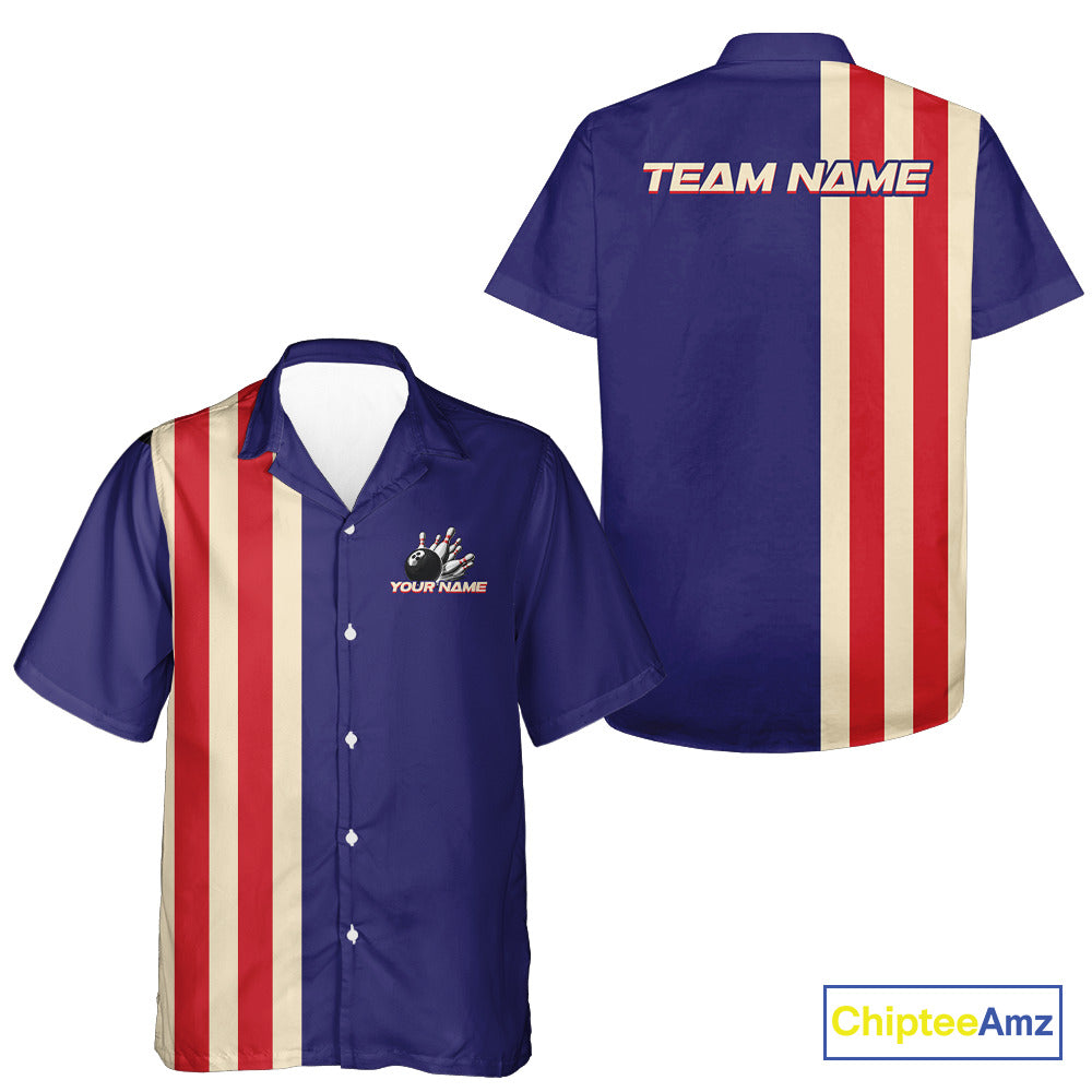 Red, White and Blue Retro Bowling Hawaiian Shirt custom patriotic bowling outfits team jerseys NQS11167