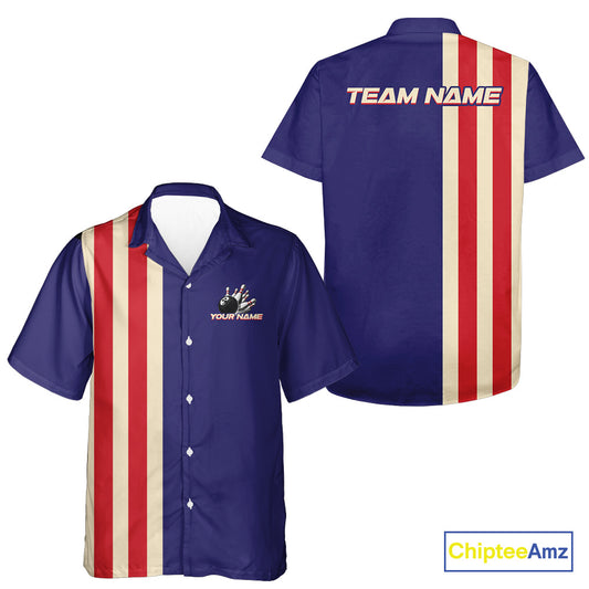 Red, White and Blue Retro Bowling Kid Hawaiian Shirt custom patriotic bowling outfits team jerseys NQS11167