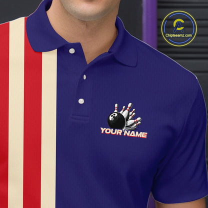 Red, White and Blue Retro Bowling Shirts For Men custom patriotic bowling outfits team jerseys NQS11167