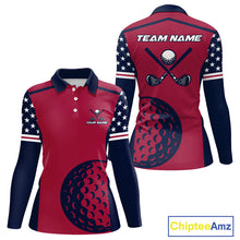 Load image into Gallery viewer, Personalized Red, white &amp; blue US flag Women golf polo shirts custom patriotic golf attire for ladies NQS11387