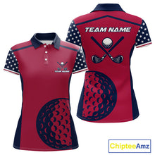 Load image into Gallery viewer, Personalized Red, white &amp; blue US flag Women golf polo shirts custom patriotic golf attire for ladies NQS11387