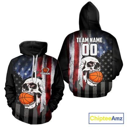 Personalized Skull Basketball Shirts Custom Team's Name American Flag Cool basketball player Jersey NQS11391